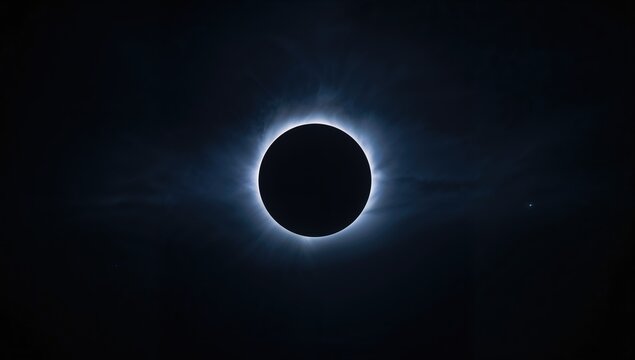 A total solar eclipse occurring in the sky with complete sun obscuration, an event for astronomical observation