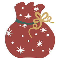 Red Santa Gift Bag with Snowflake Pattern and Gold Ribbon