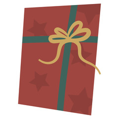 Vertical Red Gift Box with Gold Ribbon and Star Pattern