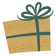 Yellow Christmas Gift Box with Green Ribbon and Pattern