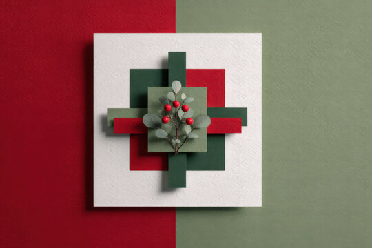 minimalist christmas design with red and green symmetrical layout