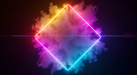 Neon Frame Smoke Glowing Abstract Background Vibrant Gradient Colors Copy Space