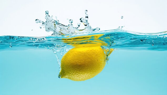 Lemon submerged in water, refreshing hydration option