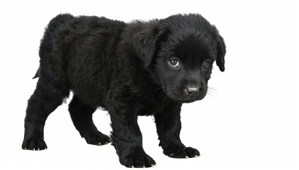 Eager black puppy standing and sniffing, showcasing playful curiosity