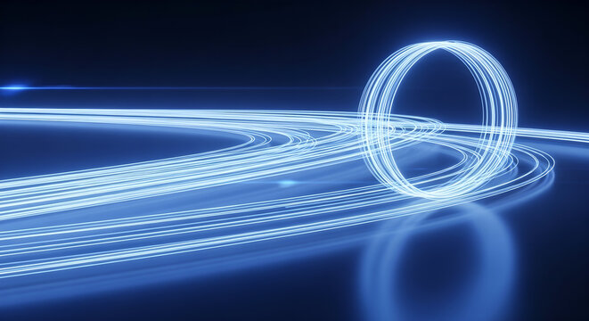 Blue Light Trails Data Flow Technology Abstract Copy Space