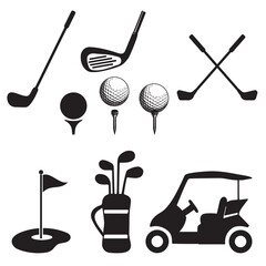 Golf equipment and cart illustration for sport and leisure concept