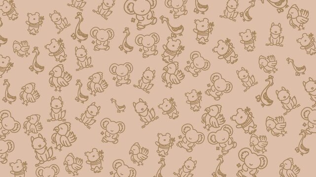 animals seamless doodle pattern animation with brown background