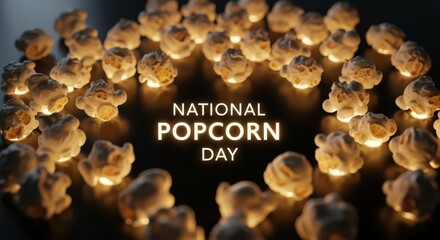 National popcorn day with scattered popcorn kernels illuminated from below