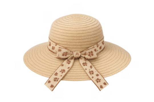 Straw hat with patterned bow for summer fashion