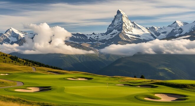 Scenic Golf Course with Majestic Matterhorn Mountain View.