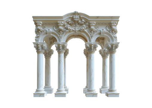Ornate architectural archway with columns isolated on transparent background