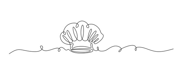 Continuous one line drawing of chef hat or cap. One line drawing illustration of hat chef. one continuous line drawing of cook hat uniform. Symbol of cafe