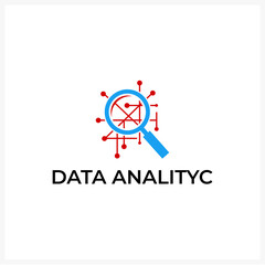 Data Analysis Logo with Magnifying Glass and Network Design