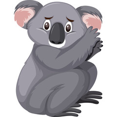 Cute Gray Koala Bear Cub With Pink Ears Sitting And Looking Shyly On Transparent Background And Isolated