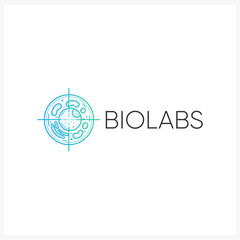 Futuristic biological research laboratory emblem with a stylized cell in a target reticle, illustrating scientific precision and innovation in biotech