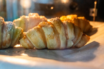 Caramel croissants. Puff pastry pastries. Croissants. Food concept