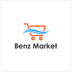 Benz Market Logo A Shopping Cart with Wavy Lines Representing a Streamlined and Modern Shopping Experience
