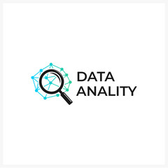 Data Anality Logo with Magnifying Glass and Network Connection Concept