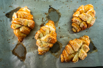 Caramel croissants. Puff pastry pastries. Croissants. Food concept