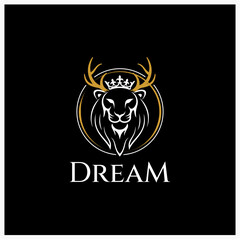 Dream Majestic Lion and Antler Crown Logo - Symbol of Aspiration and Vision, Luxury Branding