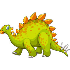 Cute Green Stegosaurus Dinosaur with Orange Spikes on its Back and Tail Walking with a Friendly Expression Isolated on a Transparent Background
