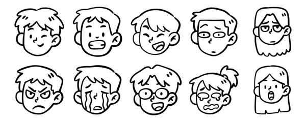 Set of Doodle Human Face Cartoon