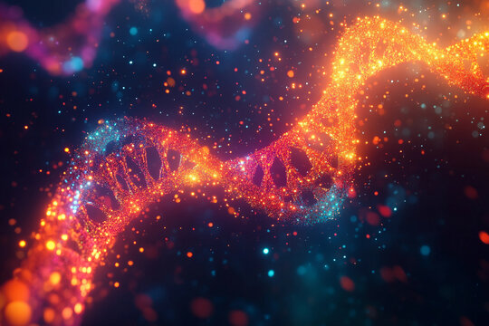 Generative AI Visualization of DNA Helix with Genetic Mutations and Molecular Structures - Powered by Adobe