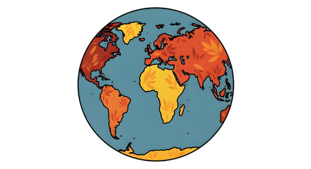 Stylized Earth Globe Illustration with Autumn Leaf Pattern for Environment and Ecology.