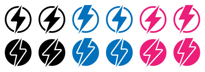 Lightning bolt icon set for energy and power symbol vector, Electric thunderbolt icons for electricity and technology design, Flash lightning bolt logo vector for electric energy concept, vector icons