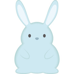 Cute light blue cartoon bunny rabbit with long ears and simple face on a transparent background
