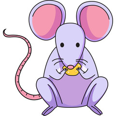 Cute Lavender Mouse With Large Pink Ears Nibbling A Yellow Cracker With A Transparent Background