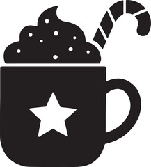  Christmas Hot chocolate with cream and candy cane icon clean silhouette Vector illustrations