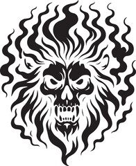 Obraz premium Fierce black and white illustration of a skull with fiery mane and menacing expression