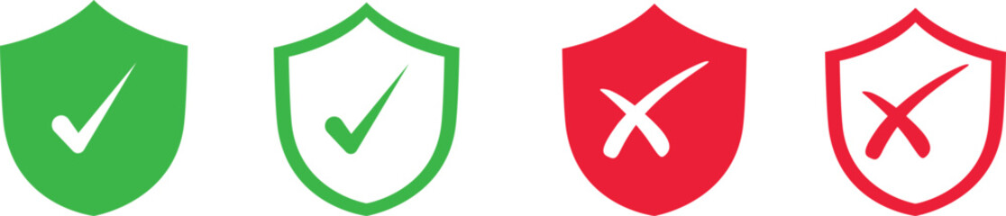 Obraz premium Check mark icon set. Check box icon with right and wrong buttons and yes or no checkmark icons in green tick box and red cross. vector illustration .