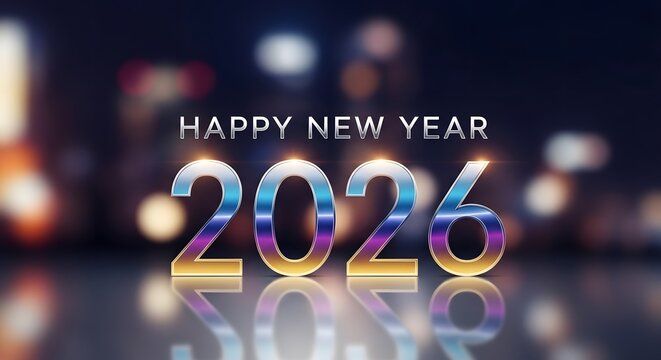 Happy new year 2026 celebration with illuminated bold numbers