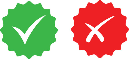 Check mark icon set. Check box icon with right and wrong buttons and yes or no checkmark icons in green tick box and red cross. vector illustration .
