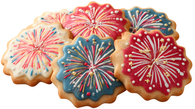 Patriotic Firework Cookies, isolated on transparent background