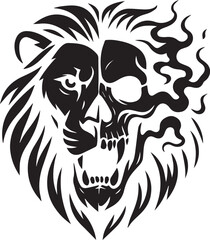 Fototapeta premium Fierce lion head merging into a smoking skull symbolizing power and mortality