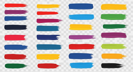 Collection of colorful paint strokes on a transparent background, ideal for graphic design elements.