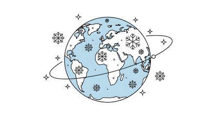 Global Winter Weather Illustration. Earth Climate Globe Icon with Snowflakes.