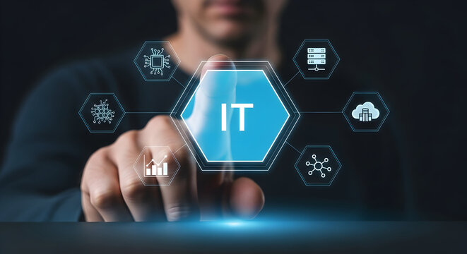 IT Professional Interacting with Digital Information Technology Interface. - Powered by Adobe