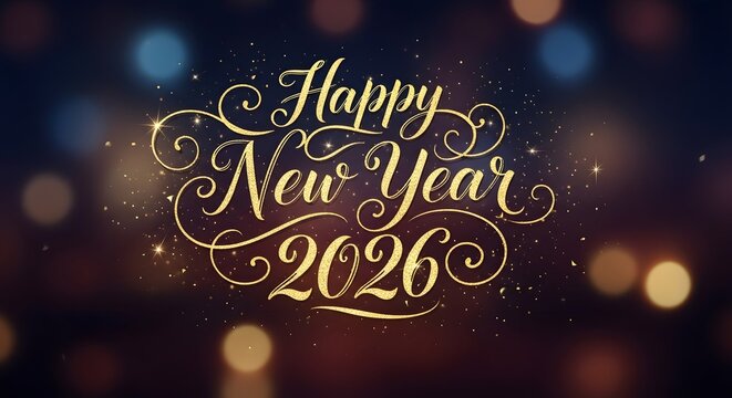 Happy new year 2026 festive greeting with bokeh background