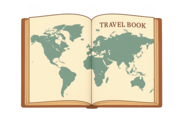 Open travel book showing world map for global exploration