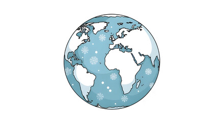 Winter Earth Globe Illustration with Snowflakes. Global Winter Season Cartoon Vector Icon.