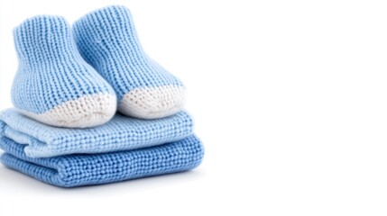 Delicate pastel blue and turquoise baby essentials with cozy knitted booties for a tranquil nursery setting