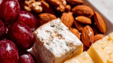Rustic cheese and nut platter whispers autumnal equinox charm, evoking flavorsome indulgence for Cheese Lover's Day celebration