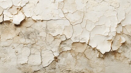 Fototapeta premium Weathered architectural surface displays severely cracked and peeling beige paint layers