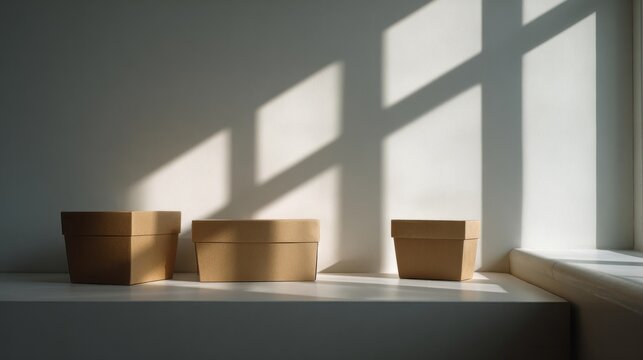 Sunlit kraft boxes whispering secrets of minimalist nostalgia, embodying Slow Living ethos and Serendipity Day reflections