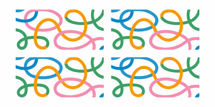 Abstract seamless pattern with colorful swirling ribbons and loops on a white background