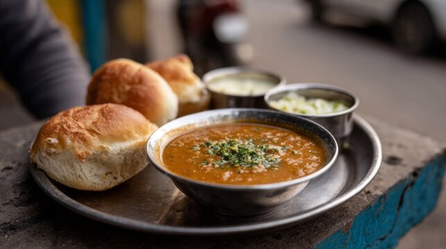 Aromatic street-side pav bhaji delights, festival of Naag Panchami flavors, vibrant masala feast, savoring multicultural monsoon monsoon vibes